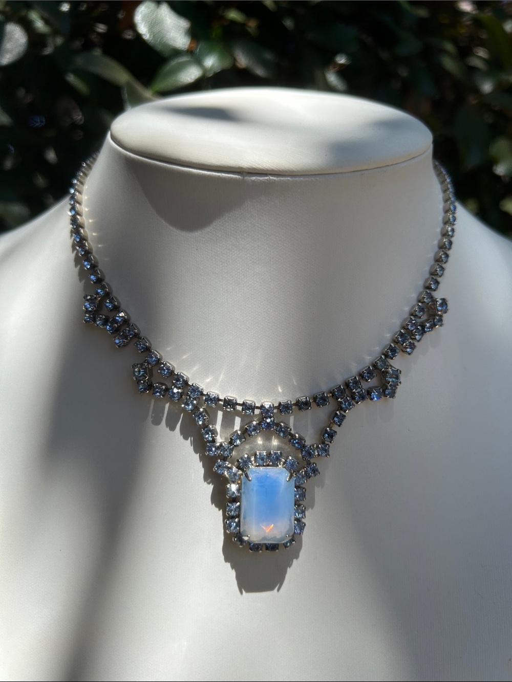Mid-20th Century Opalescent Blue Statement Choker Necklace